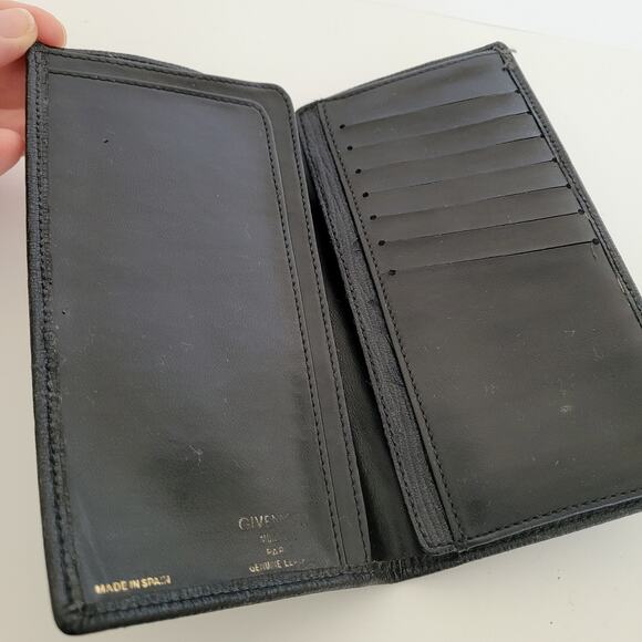 Givenchy Vintage Wallet Black Bifold Logo Large Checkbook Unisex Slim Leather - Picture 3 of 11